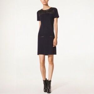 Massimo Dutti Wool Blend Mini Dress With Leather Details